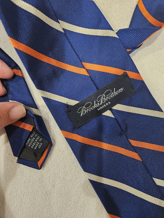Brooks Brothers Other - Brooks Brothers Makers Line Navy Silk Orange/ Cream Striped Tie Made In Usa